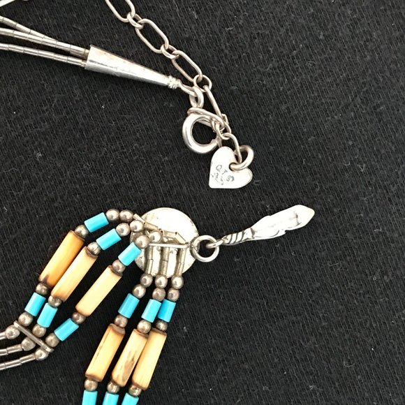 Carolyn Pollack Liquid Sterling Silver 925 Turquoise Feather Pendant Necklace - Picture 4 of 5